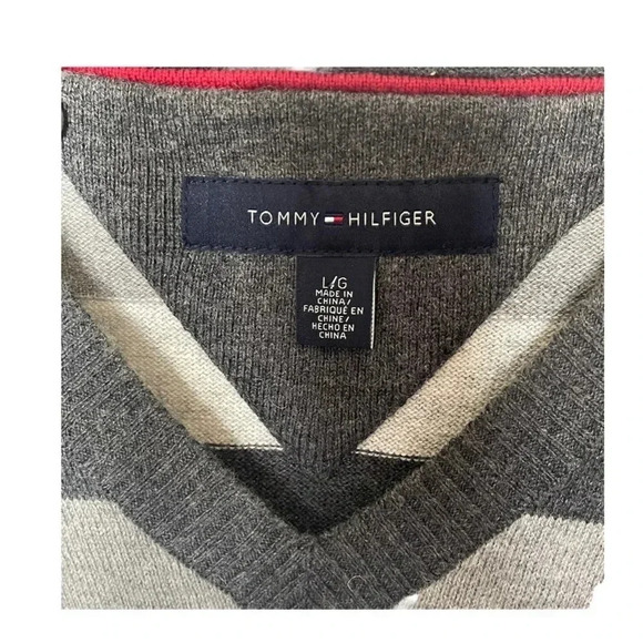 Tommy Hilfiger Wool Blend Gray White Striped Sweater Vest Men’s Large - Picture 5 of 8